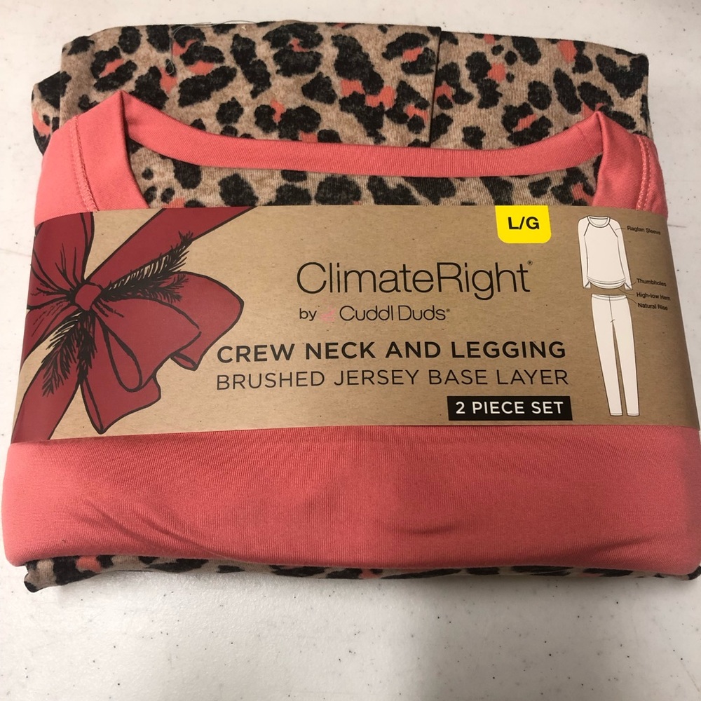 Climate Right by CUDDL DUDS Womens Pink Animal Print 2 Piece Pajama Set NWT - Picture 1 of 4